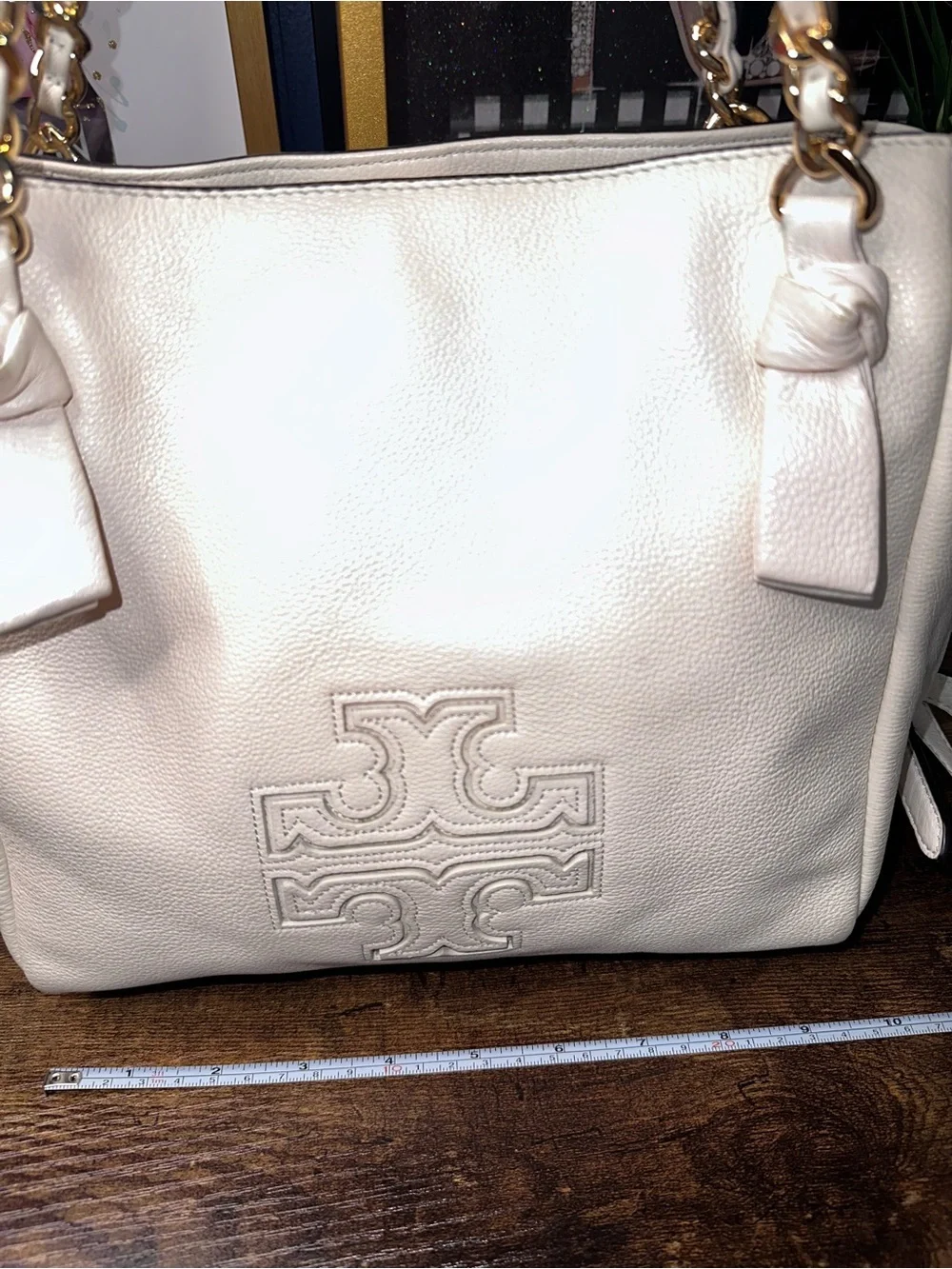 Tory Burch Harper Leather Satchel Ivory Cream Crossbody Bag